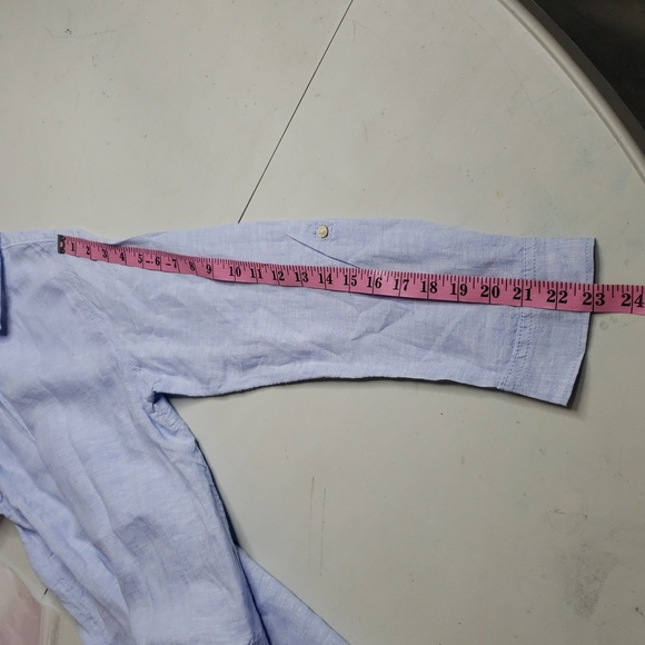 Tahari Womens Essentials 100% Linen Button Up Tunic Top Size M Blue Coastal - Picture 10 of 16